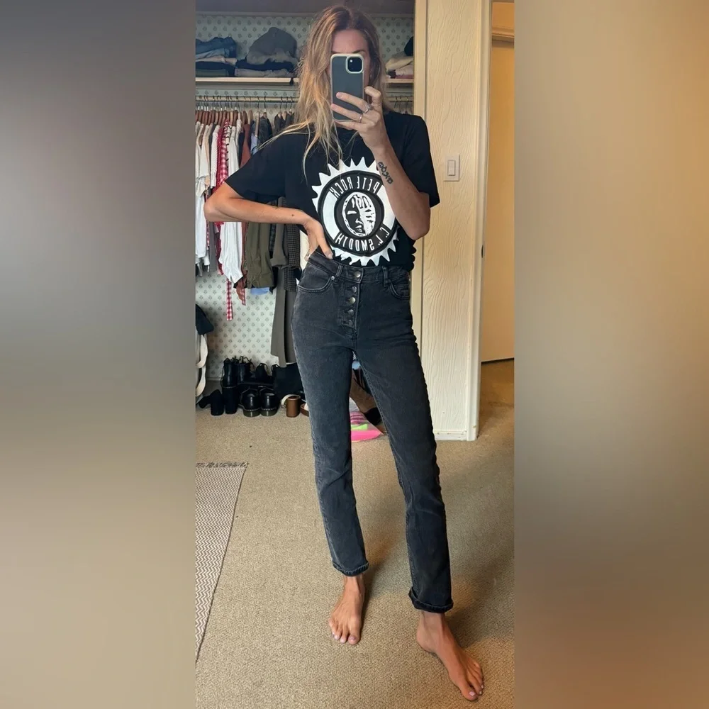 Reformation Liza High Rise Exposed Button Black Yuma Wash Cigarette Jeans Denim - Picture 12 of 12